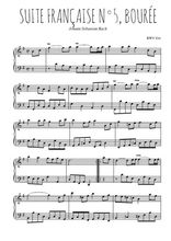 Téléchargez l'arrangement pour piano de la partition de Suite française N°5, Bourée en PDF